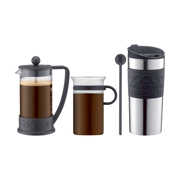 Kaffesæt med stempelkande, kop, rejsekrus og ske - Sort - Bodum