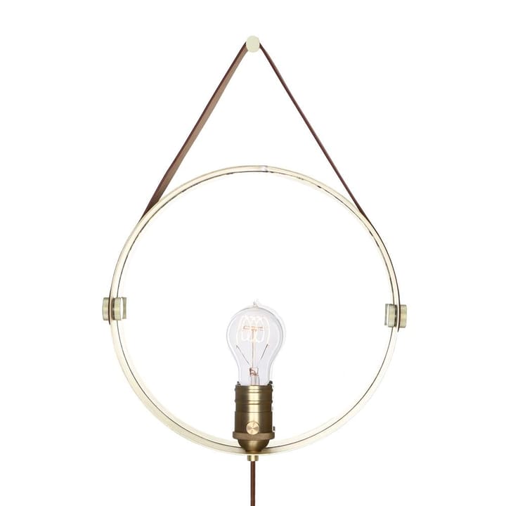 Hangover lampe og spejl - messing-brunt læder - Globen Lighting