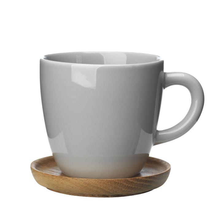 Höganäs kaffekrus og underkop 33 cl - kiselgrå  blank - Höganäs Keramik