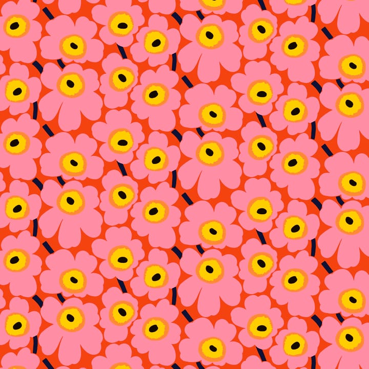 Pieni Unikko stof bomuld - rød-lyserød-gul - Marimekko